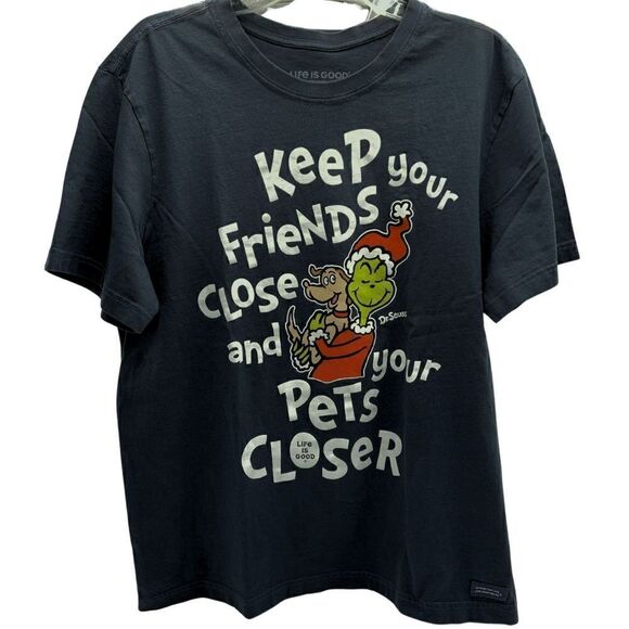 Life is Good Grinch Max Pets Closer Crusher Tee, Dark Grey Men's Size Large - Picture 1 of 8